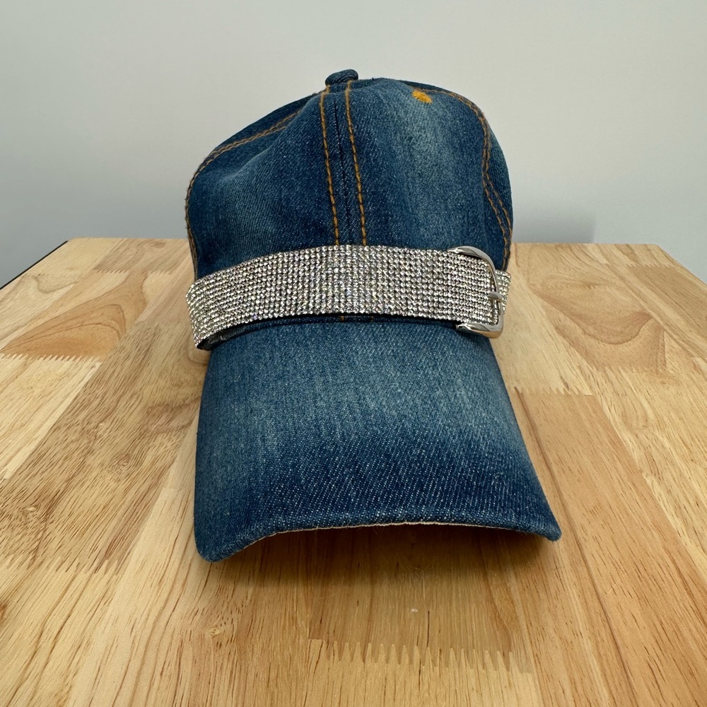 Stylish Denim Cap with Sparkling Silver Band